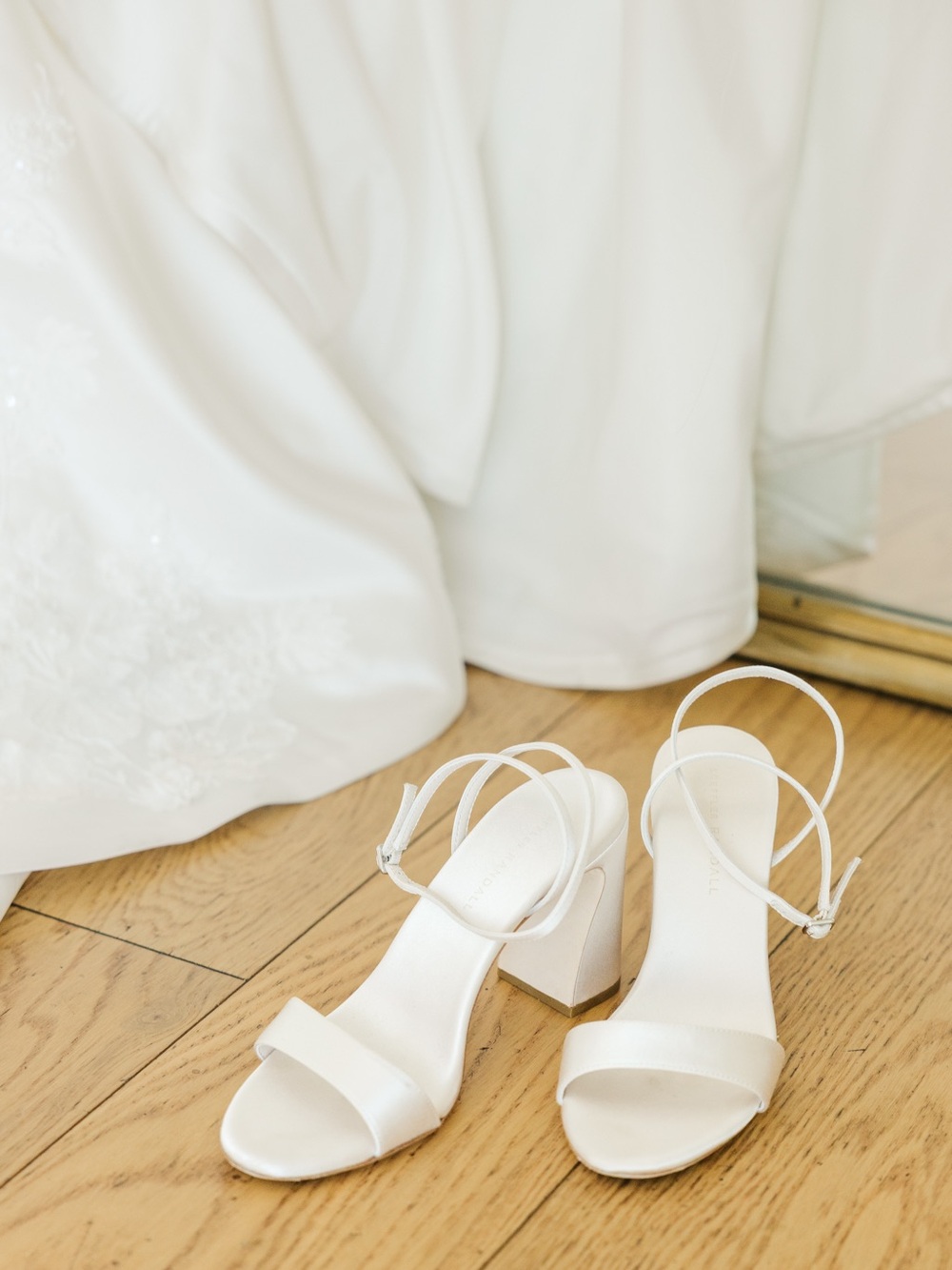 Loeffler Randall Pearl White Block Heel Sandals with Ankle Wrap